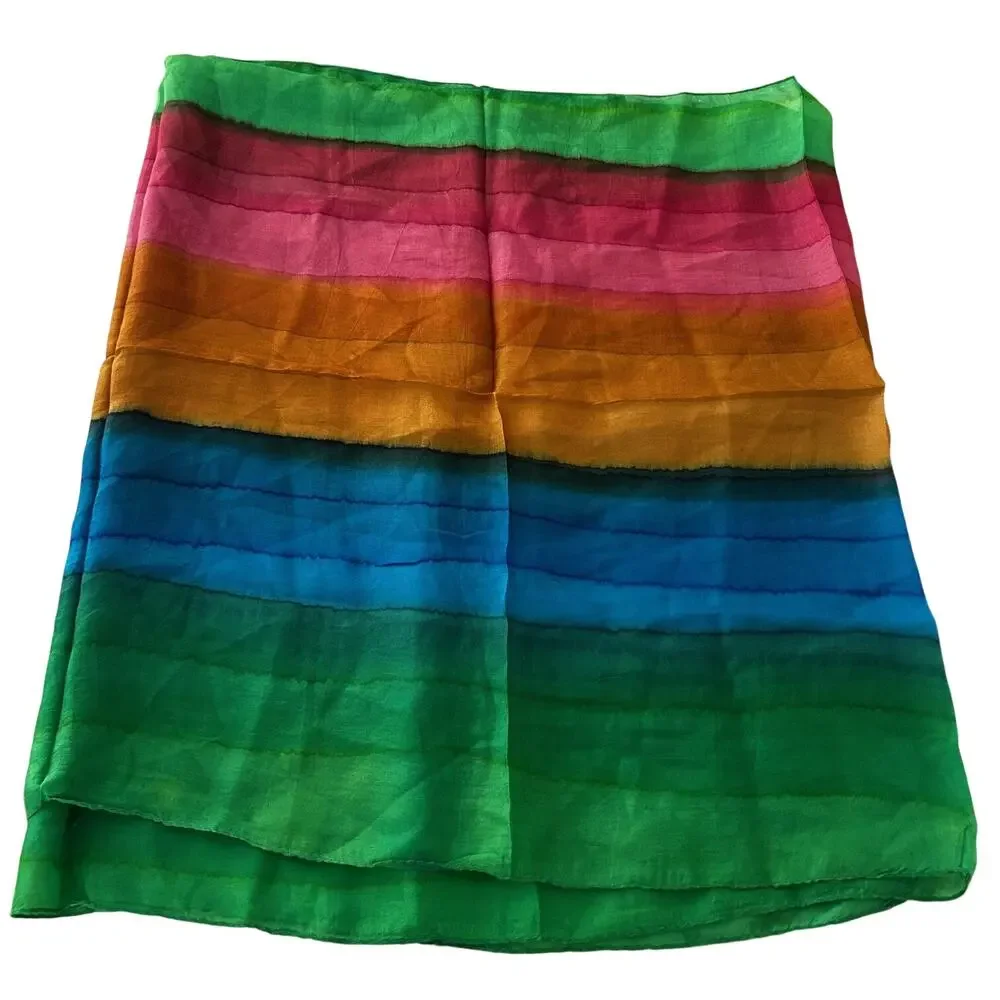 Colorful Silk Scarf Wrap Rainbow Striped Shawl Rectangular Lightweight Womens OS